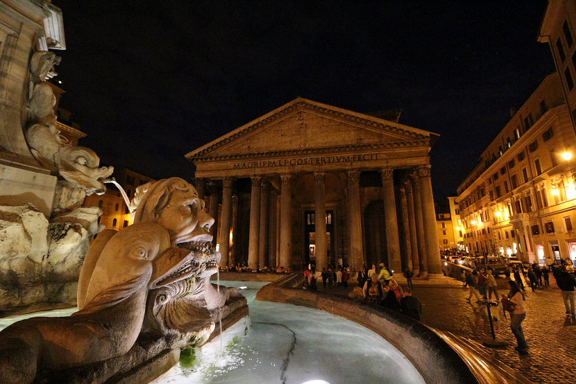 A gargoyle watches over the Pantheon in Piazza della Rotunda Rome