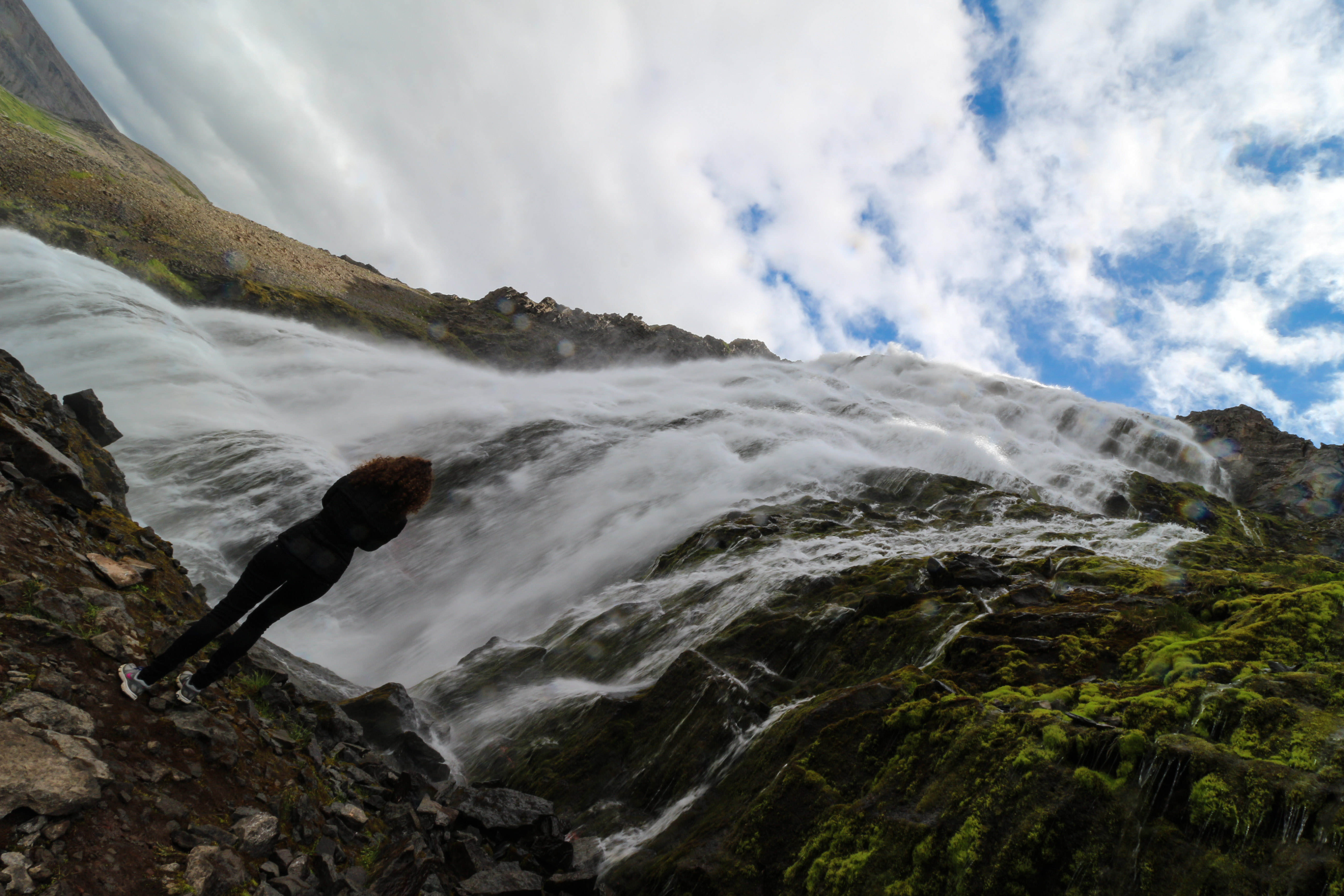 Waterfall on the way to Latrabjarg in Westfjords Iceland